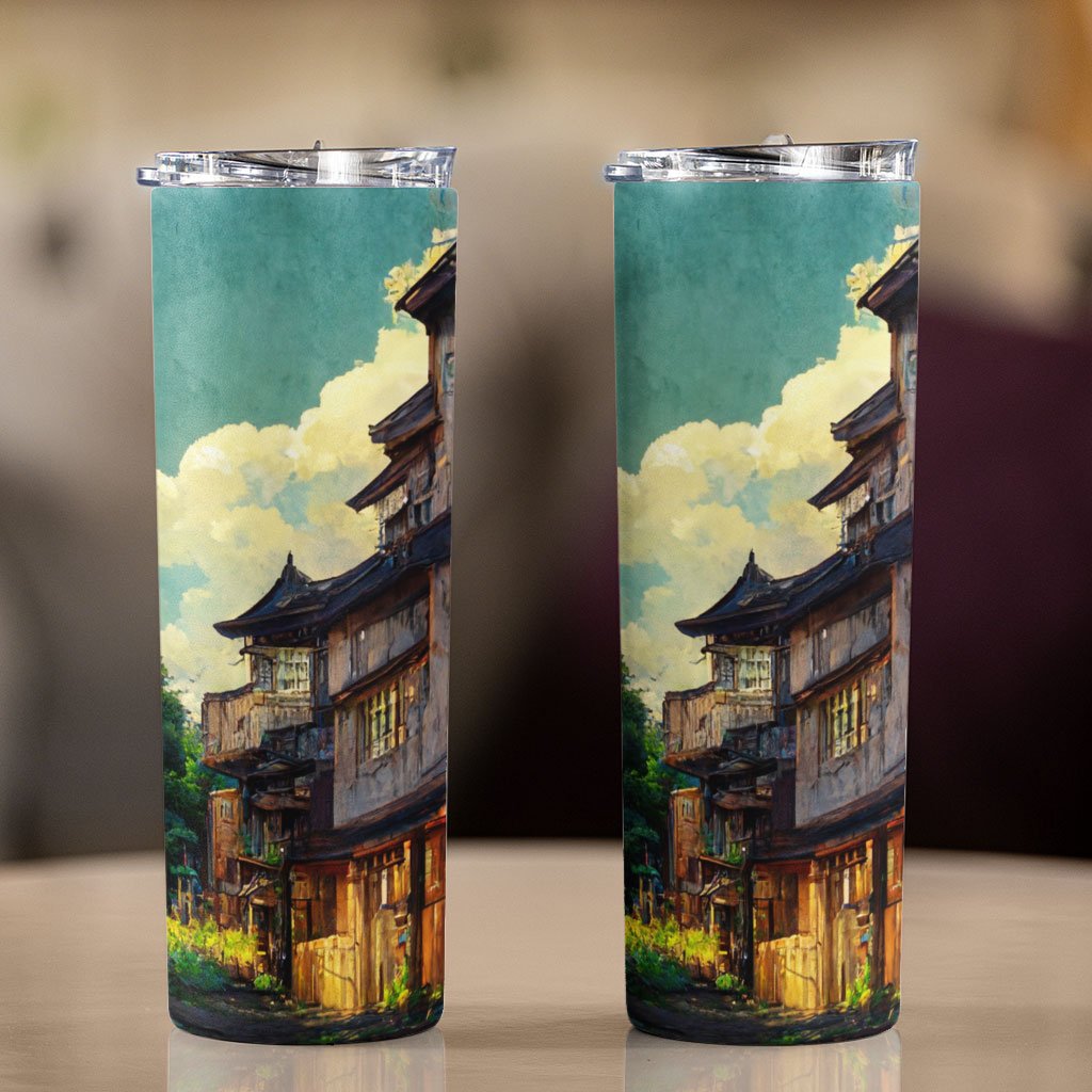 Anime City Digital Art 20oz Skinny Tumbler – Cartoon Travel Mug | Shopamericaio