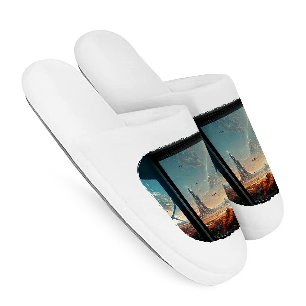 City Outer Space Concept Art Memory Foam Slippers – Cityscape Slippers