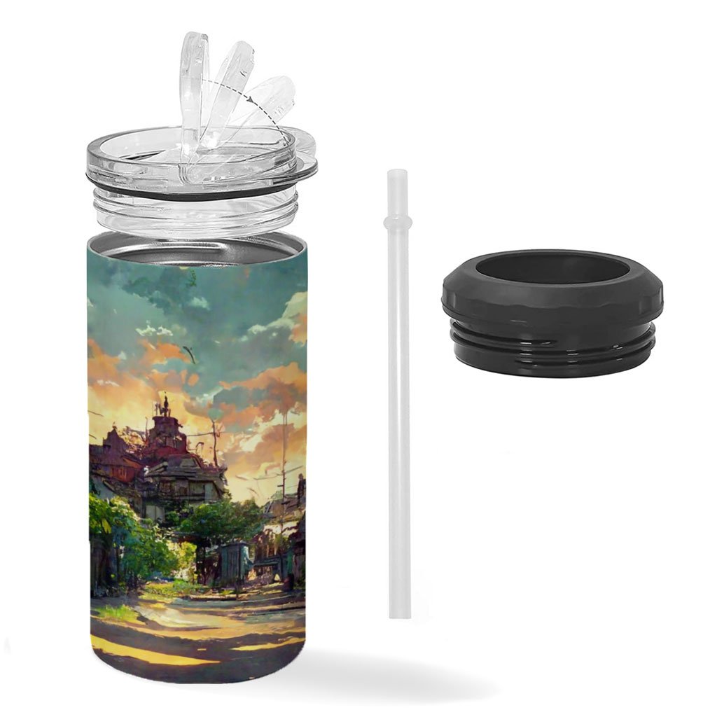 Cartoon City Concept Art Insulated Slim Can Cooler – Anime Can Cooler