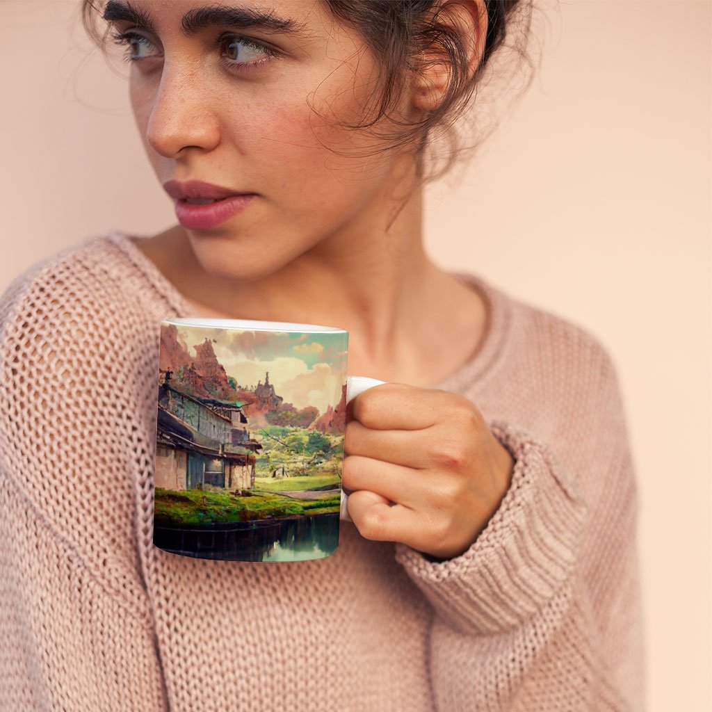Anime City Concept Art Mug with Heart Handle – Landscape Mug | Shopamericaio