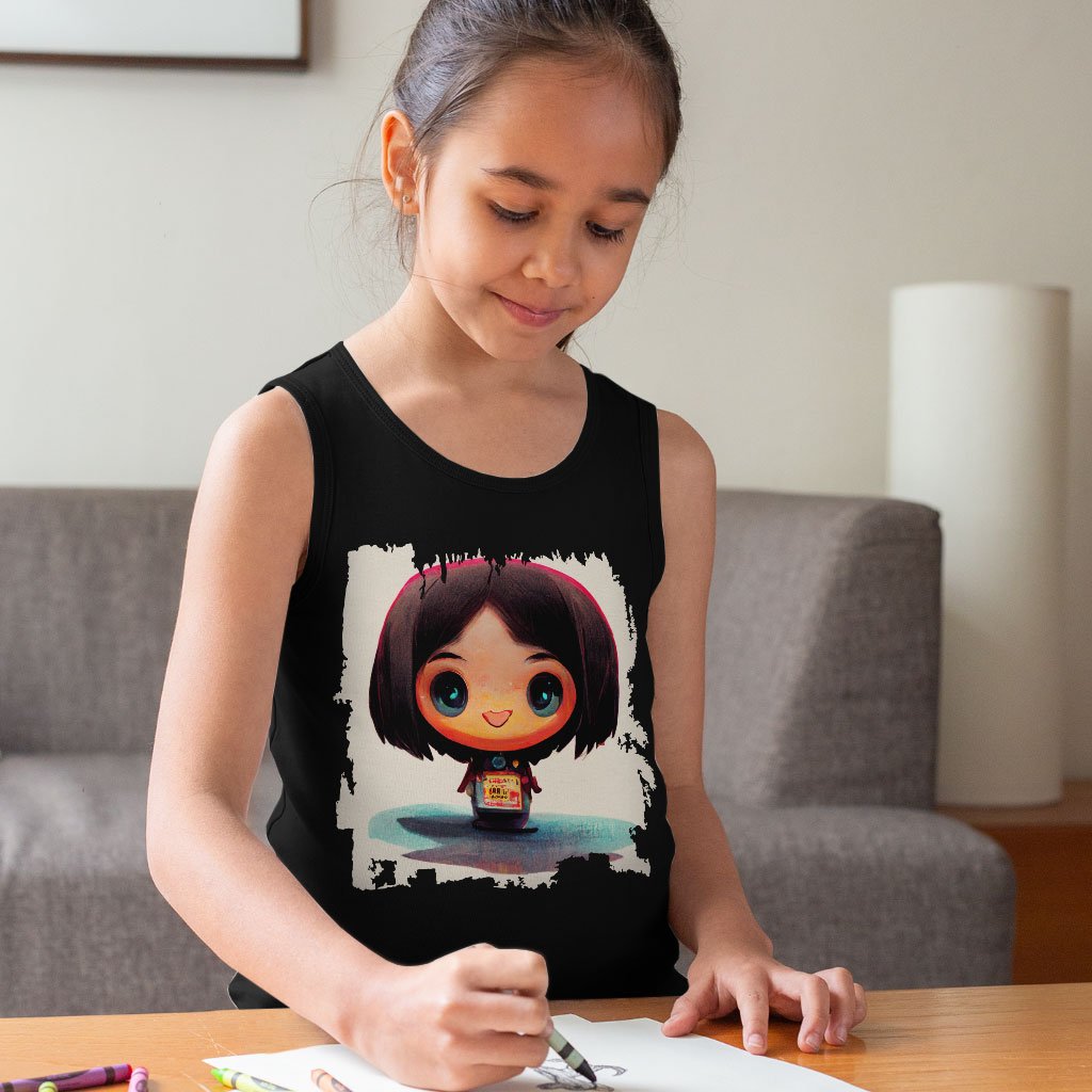 Japanese Young Cute Girl Kids’ Jersey Tank – Kawaii Sleeveless T-Shirt