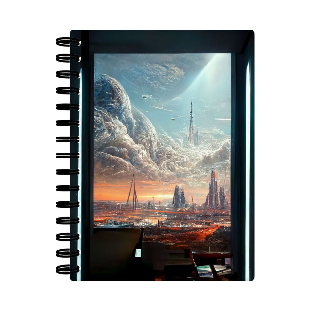 Space Station City Art Spiral Notebook – Graphic Notebook – Futuristic Notebook