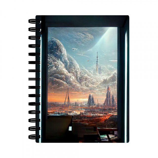 Space Station City Art Spiral Notebook – Graphic Notebook – Futuristic Notebook