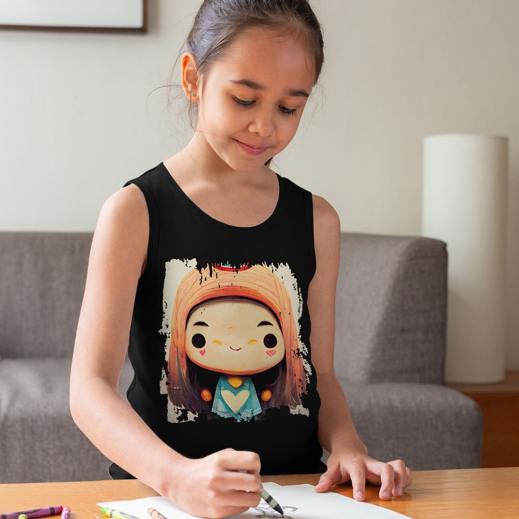 Cute Anime Girl Print Kids’ Jersey Tank – Kawaii Sleeveless T-Shirt