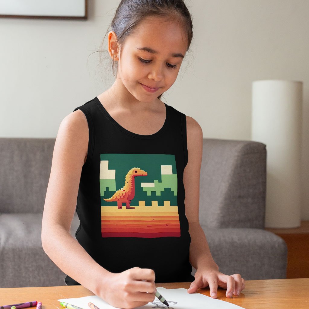 Cute Dino Pixel Kids’ Jersey Tank – 8 Bit Sleeveless T-Shirt | Shopamericaio