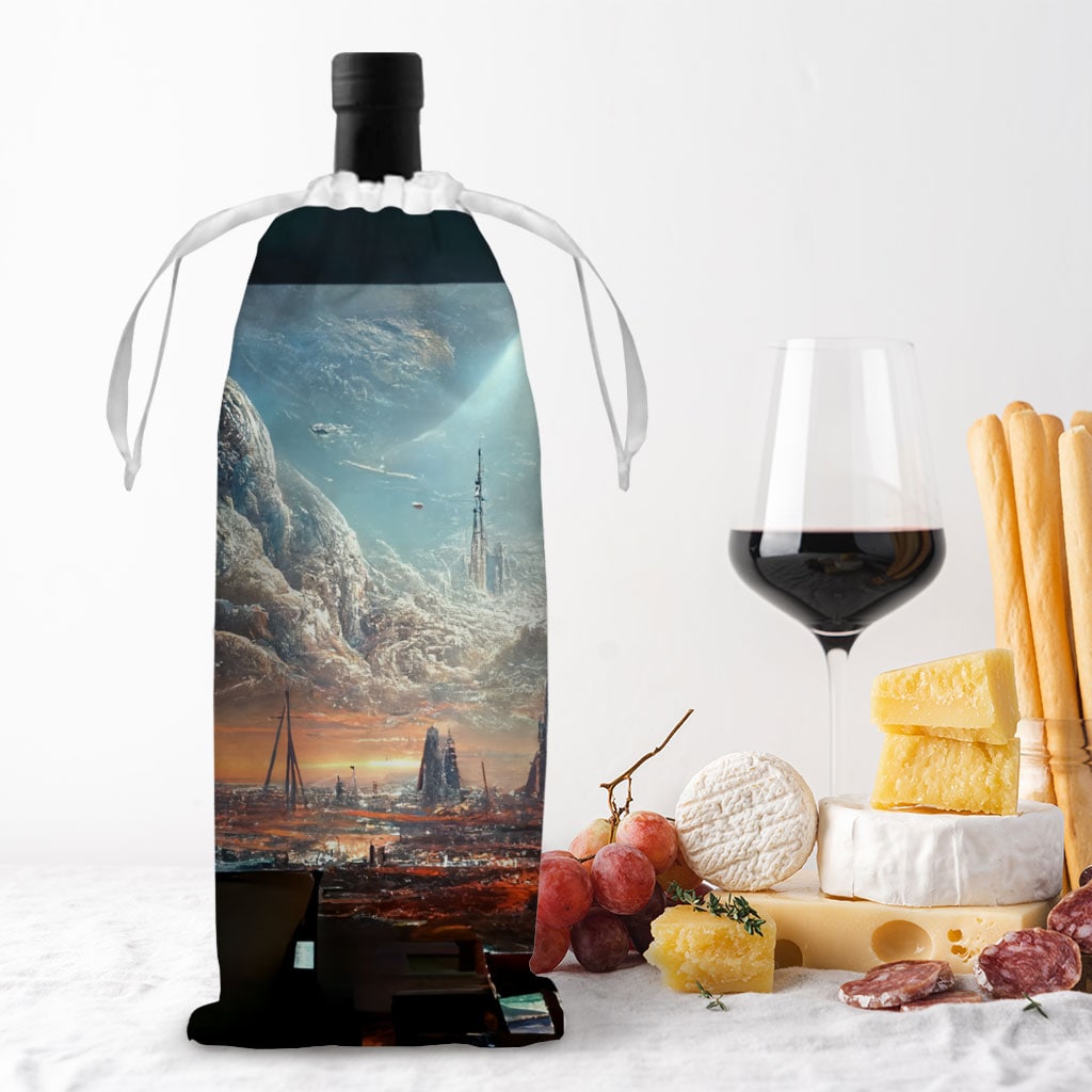 Space Station City Art Wine Tote Bag – Graphic Wine Tote Bag | Shopamericaio