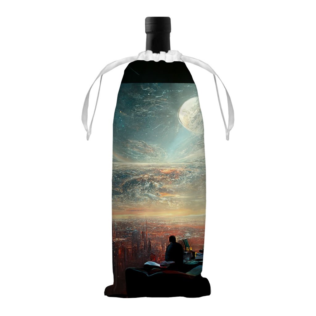 Futuristic City Art Wine Tote Bag | City Outer Space Concept Art Spiral Notebook