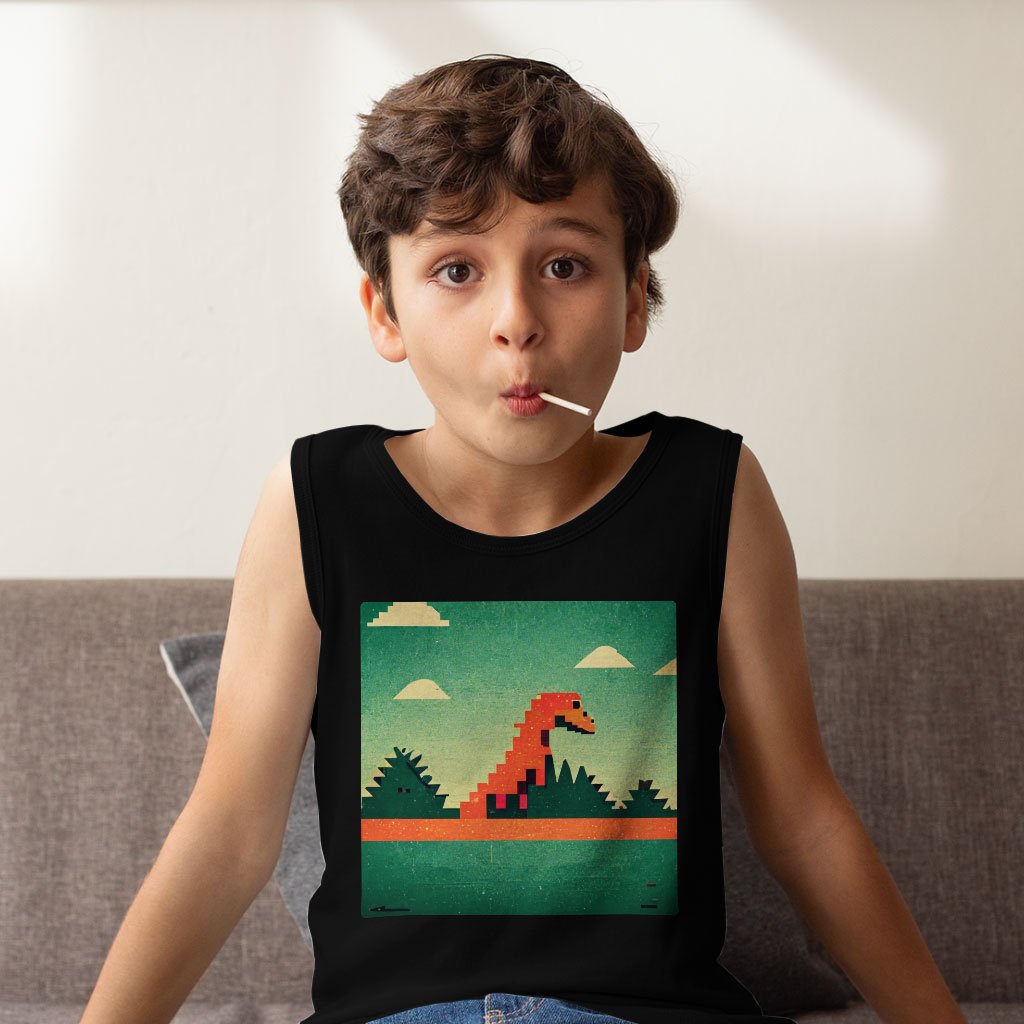 Dino Pixel Art Kids’ Jersey Tank – Cute Dinosaur Sleeveless T-Shirt