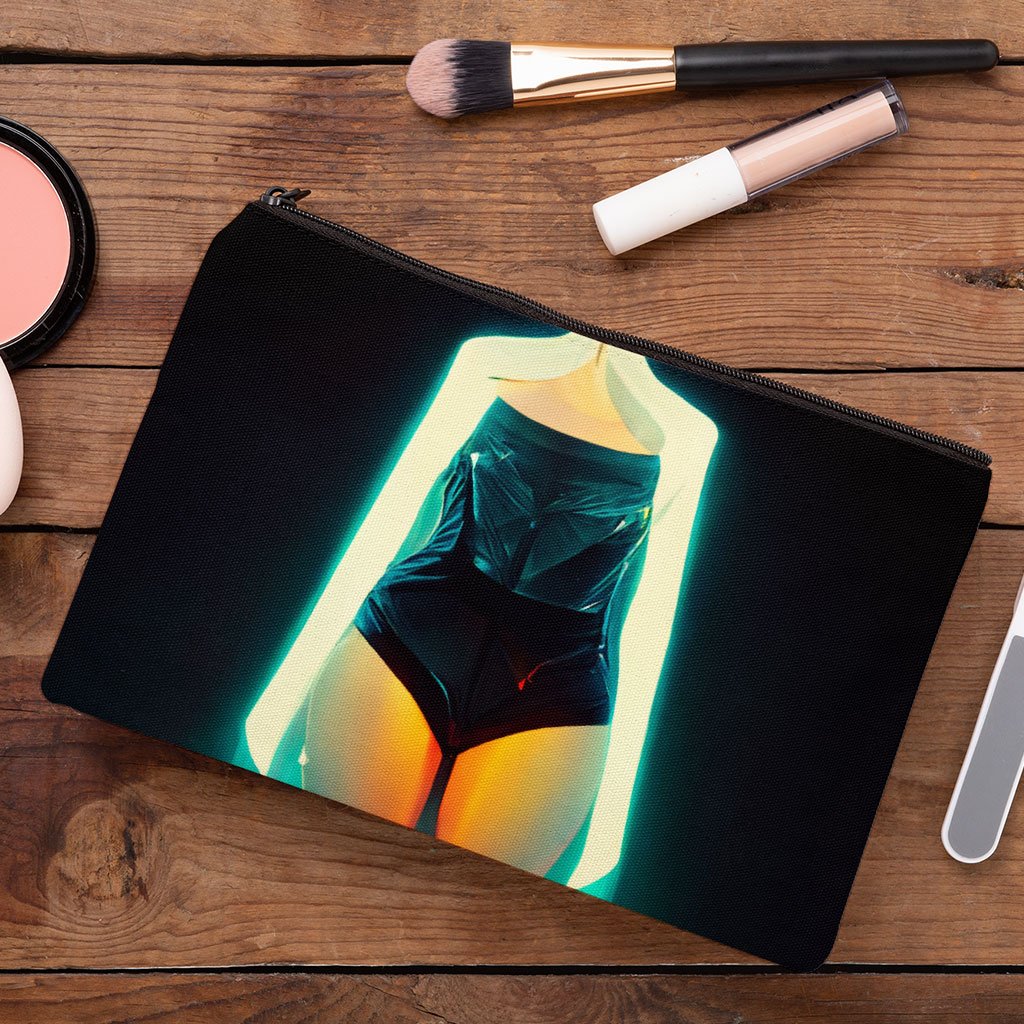 Neon Cyberpunk Woman Makeup Bag – Cool Cosmetic Bag – Graphic Makeup Pouch