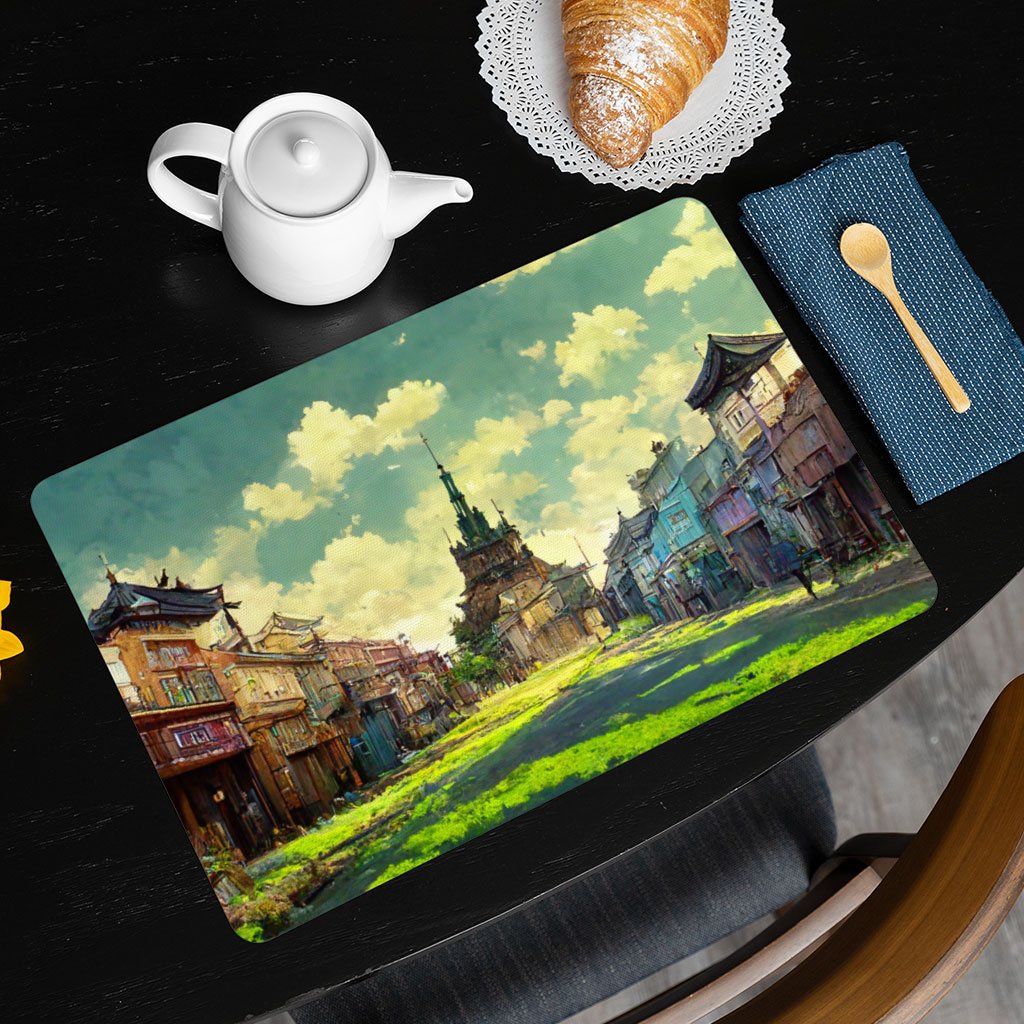 Anime City Background Art Placemats 2 PCS – Painting Placemats for Kitchen Table