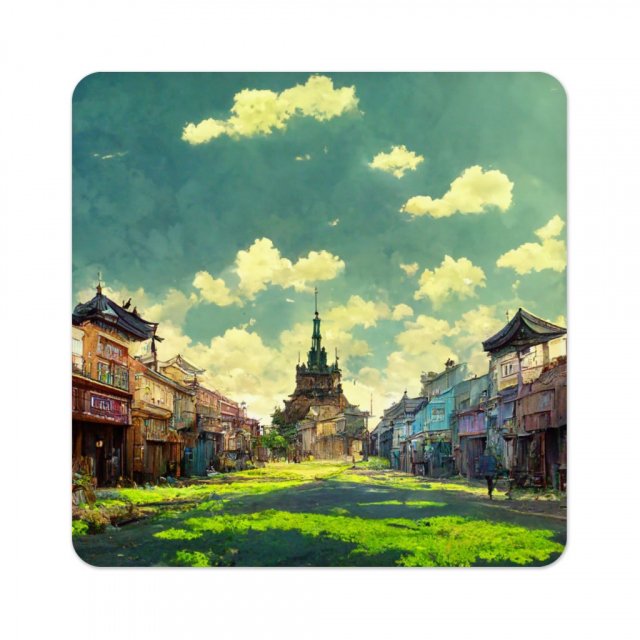 Anime City Background Art Square Coasters – Painting Coaster | Shopamericaio