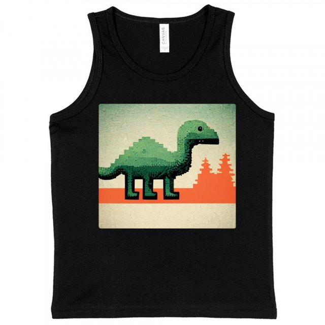 Dino Kids’ Jersey Tank – Pixel Sleeveless T-Shirt – Graphic Kids’ Tank Top