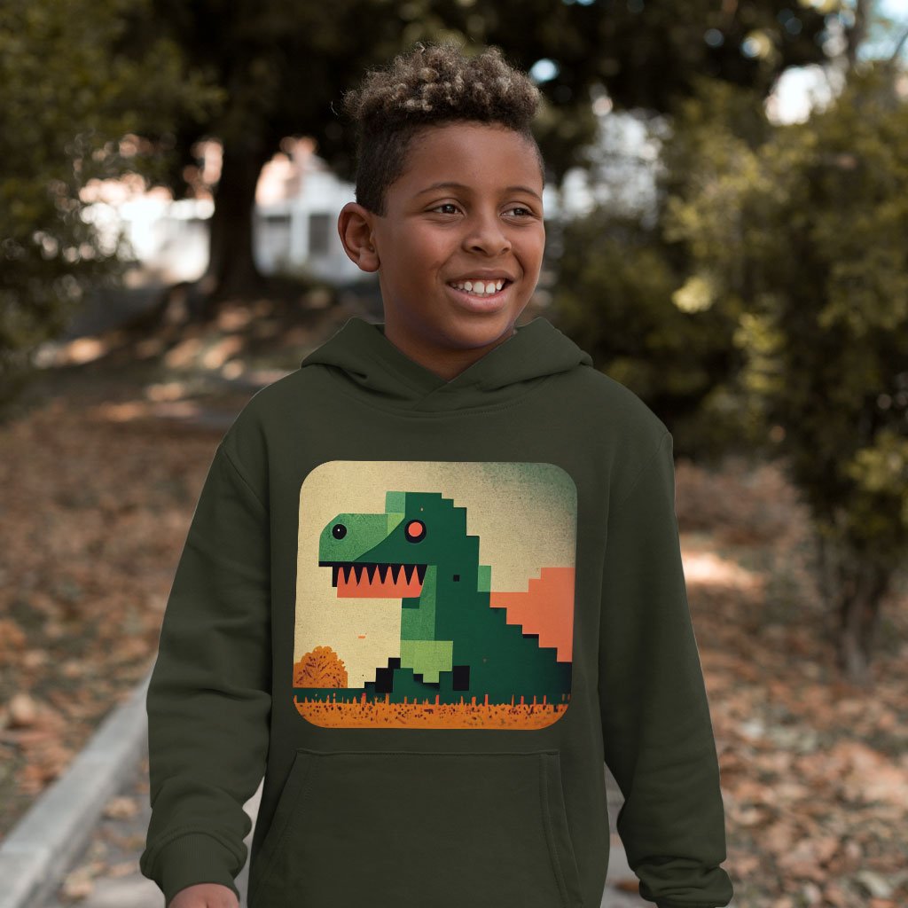 Dinosaurs Pixel Art Kids’ Sponge Fleece Hoodie – Dino Kids’ Hoodie