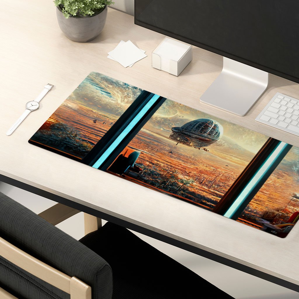 Future City Art Desk Mat – Printed Desk Pad – Cool Laptop Desk Mat