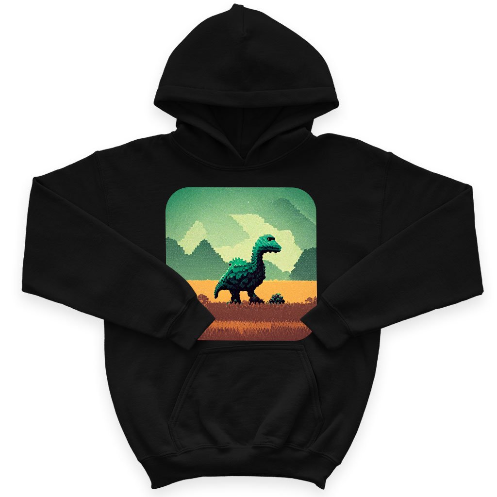 Cute Dino Kids’ Sponge Fleece Hoodie – Pixel Kids’ Hoodie | Shopamericaio
