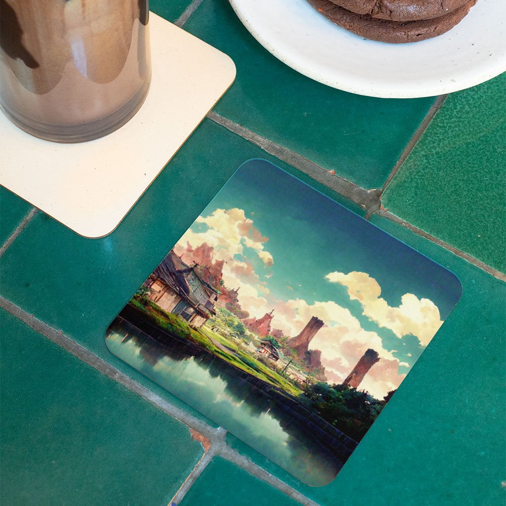 Anime City Concept Art Square Coasters – Landscape Coaster | Shopamericaio