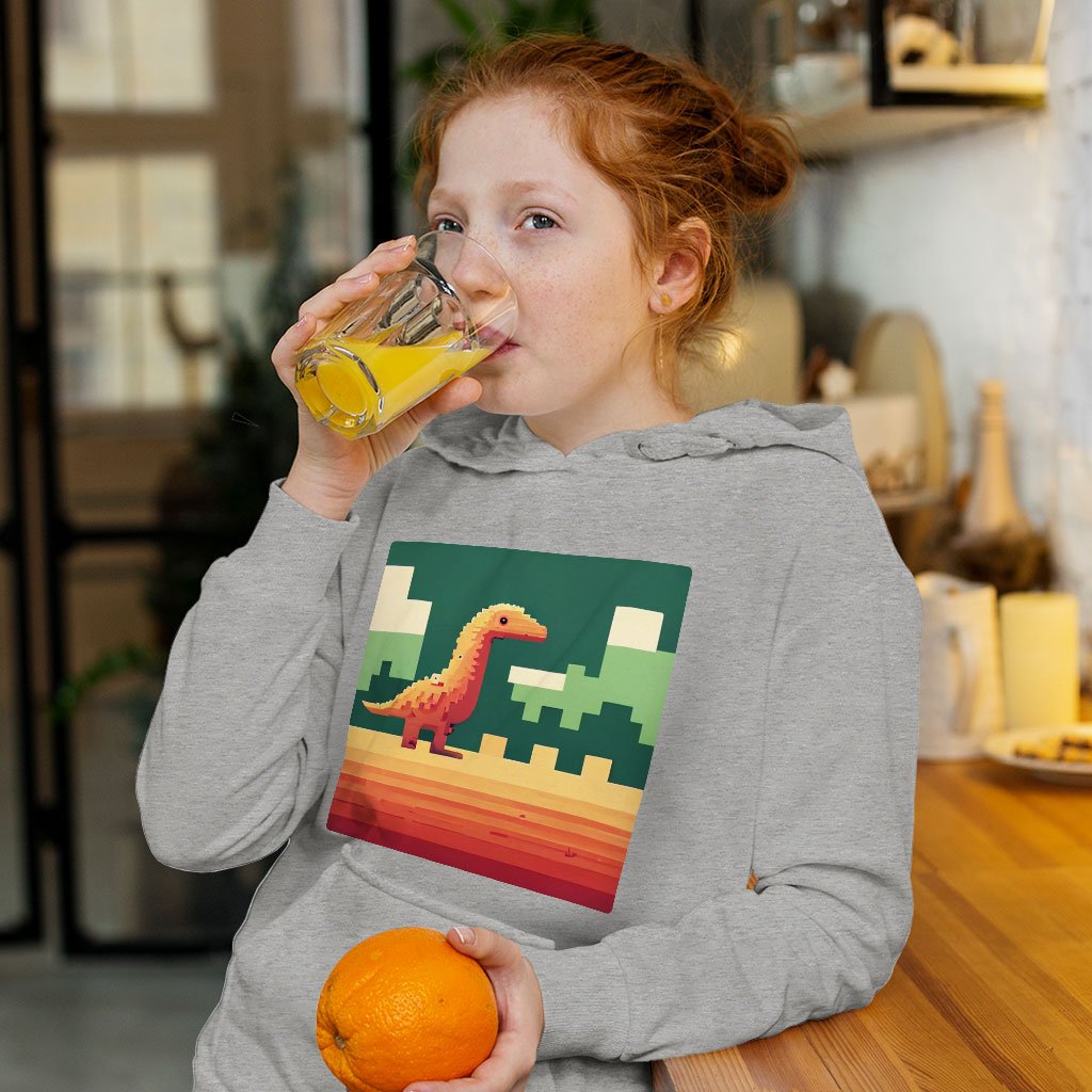 Cute Dino Pixel Kids’ Sponge Fleece Hoodie – 8 Bit Kids’ Hoodie | Shopamericaio
