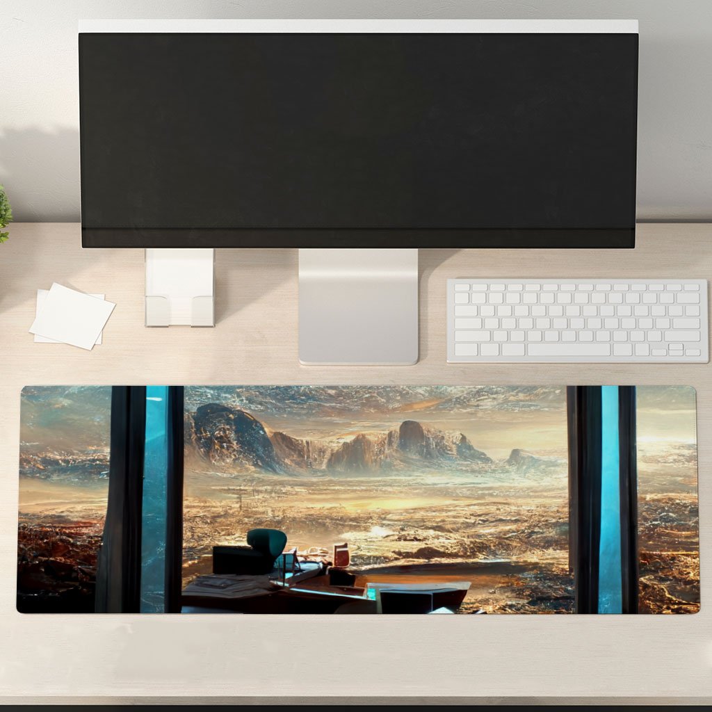 City Space Fantasy Art Desk Mat – Cool Desk Pad – Futuristic Laptop Desk Mat