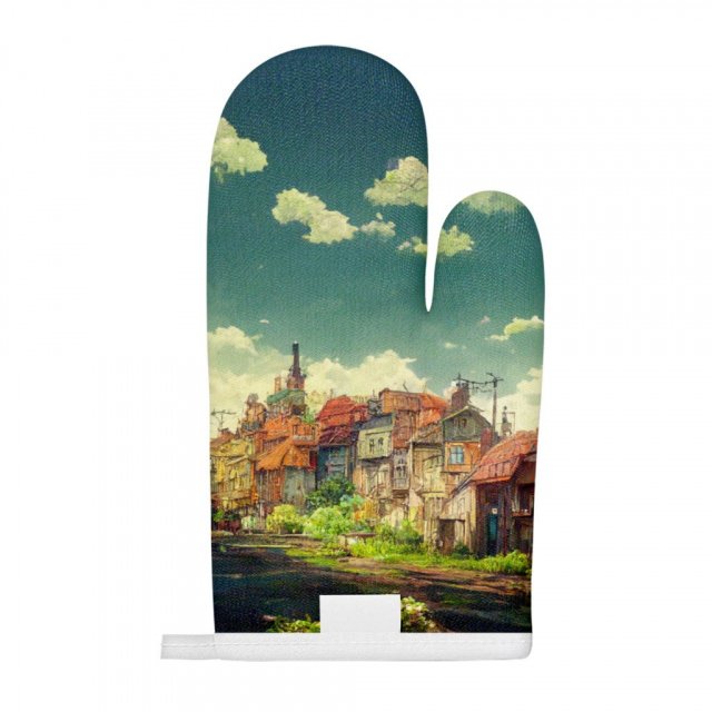 City Pop Anime Print Oven Mitt – Art Oven Glove – Printed Cooking Gloves