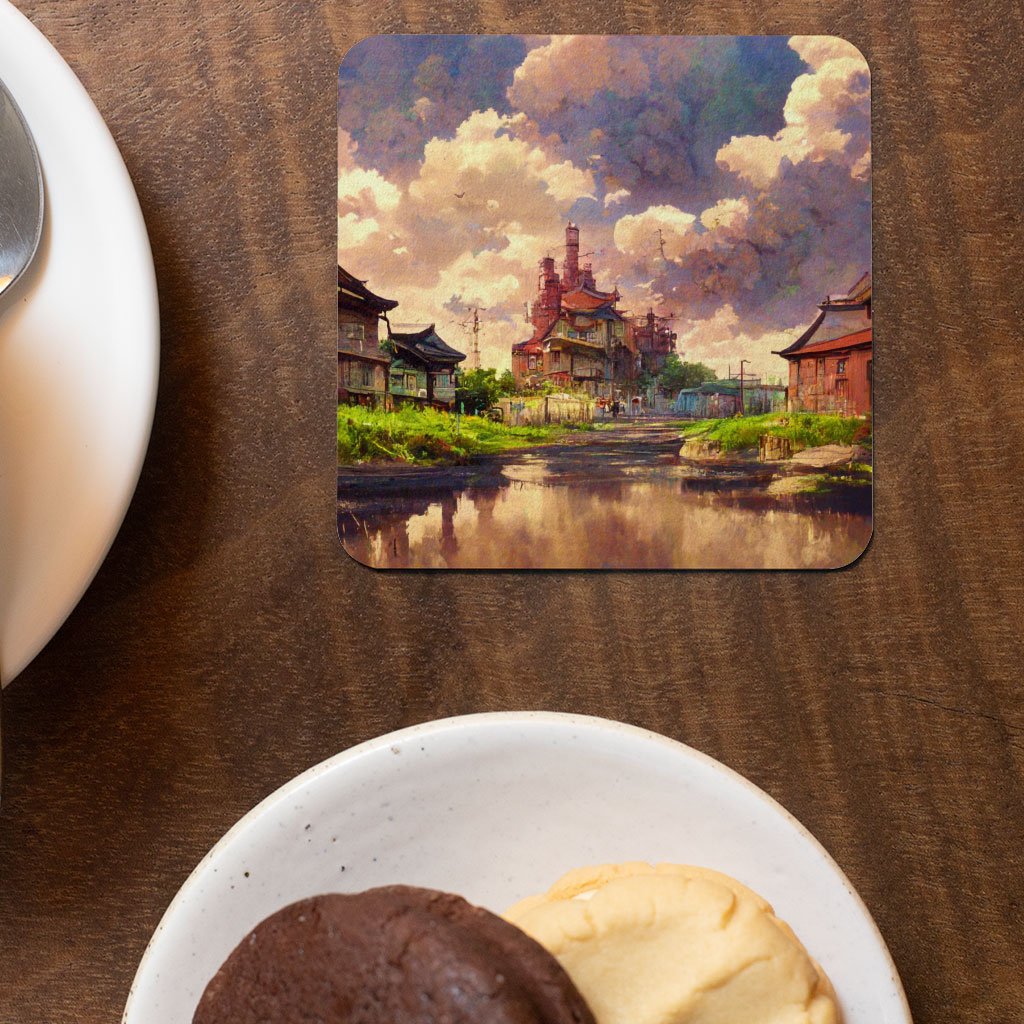Anime City Skyline Art Square Coasters – Painting Coaster | Shopamericaio