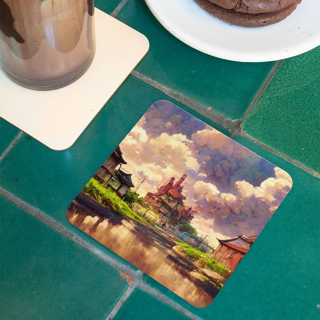 Anime City Skyline Art Square Coasters – Painting Coaster | Shopamericaio