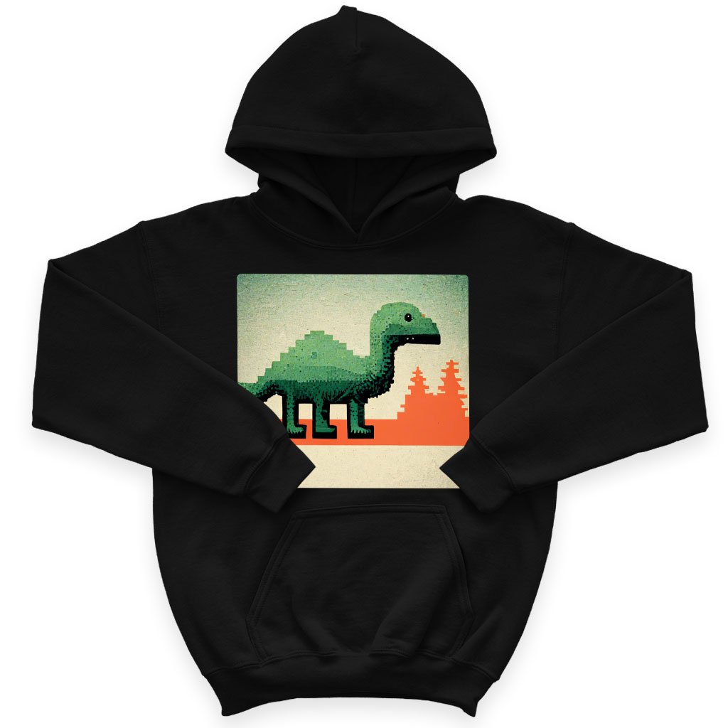 Dino Kids’ Sponge Fleece Hoodie – Pixel Kids’ Hoodie – Graphic Hoodie for Kids