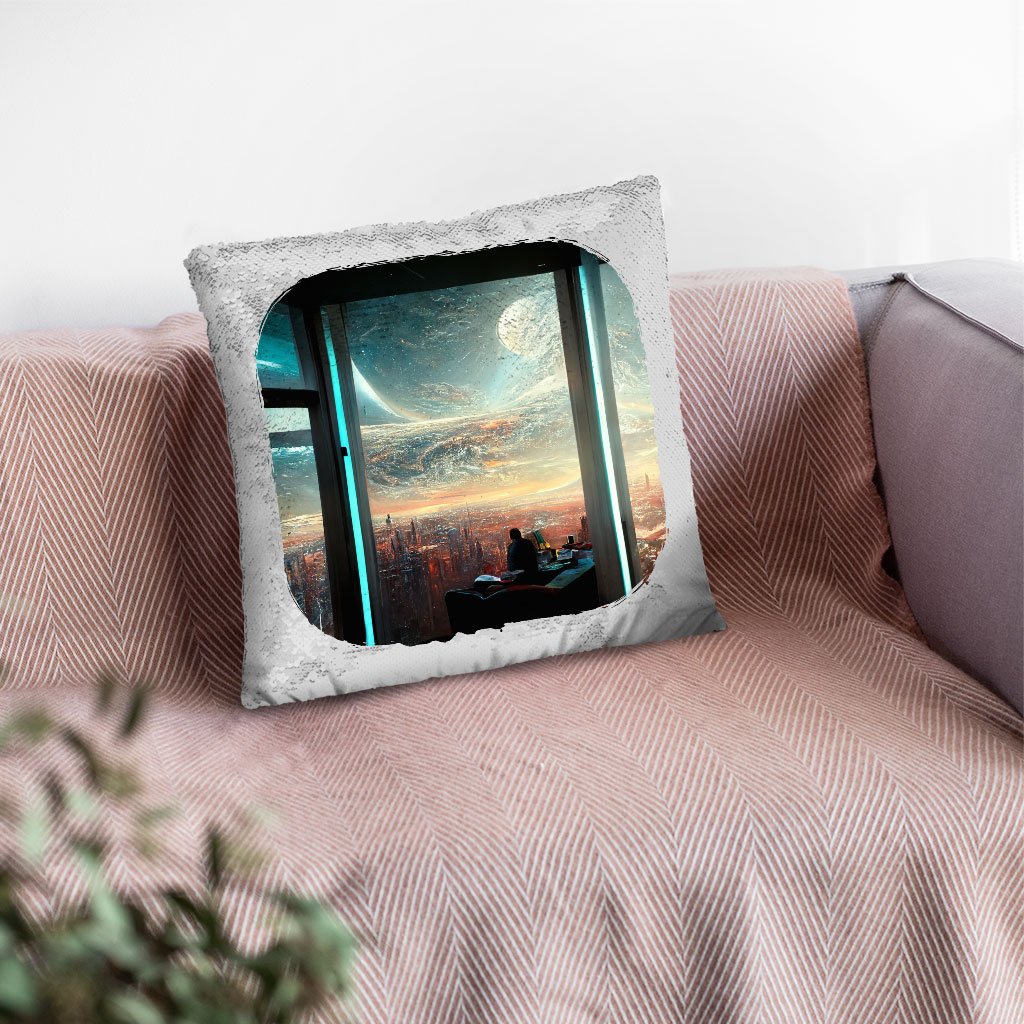 Futuristic City Art Sequin Pillow Case – Cityscape Pillowcase | Shopamericaio