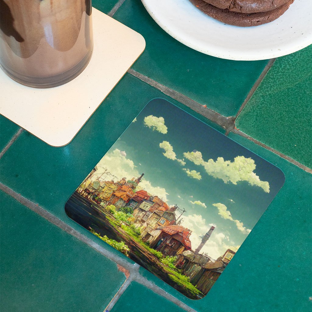 City Pop Anime Print Square Coasters – Art Coaster – Printed Coasters for Drinks
