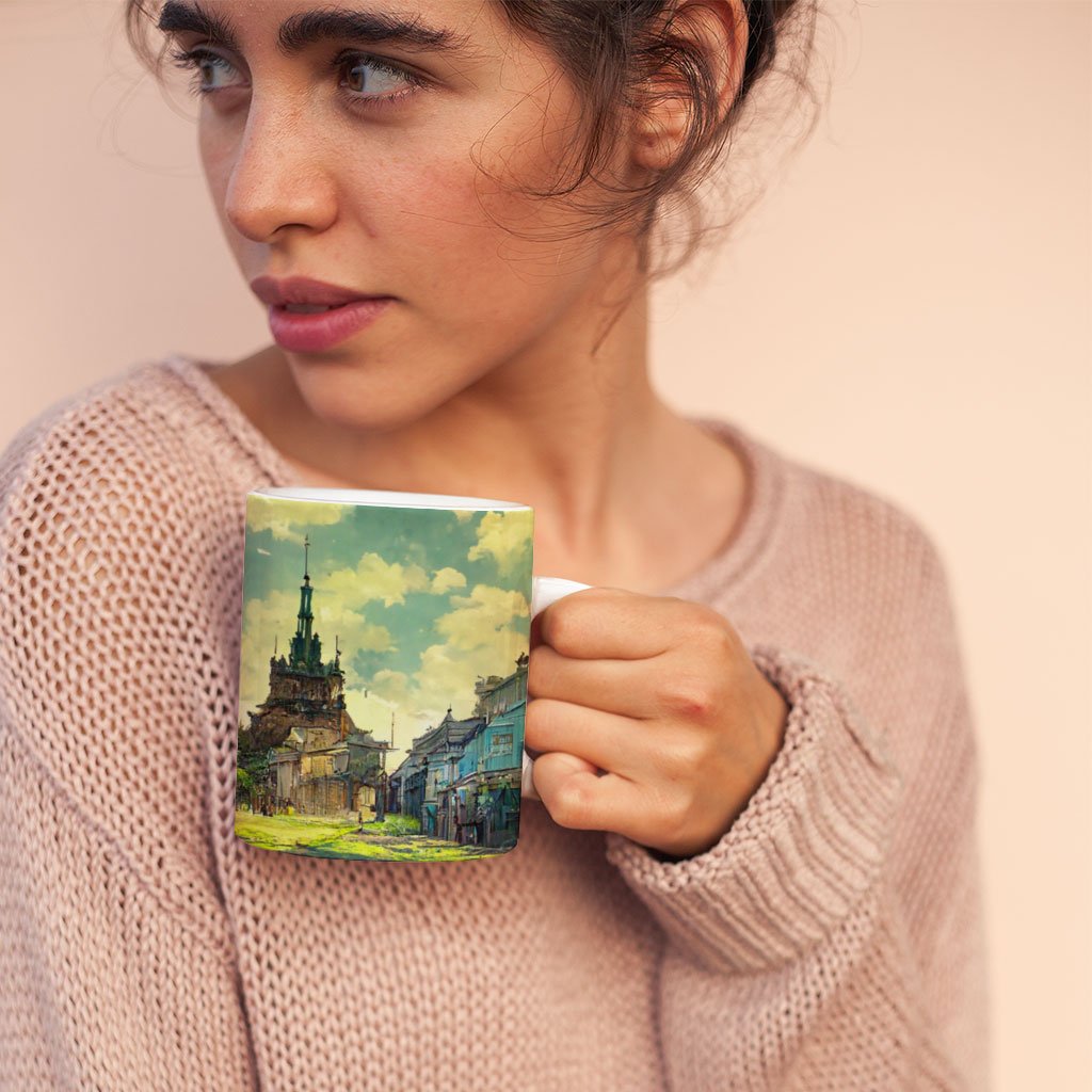 Anime City Background Art Mug with Heart Handle – Painting Mug | Shopamericaio