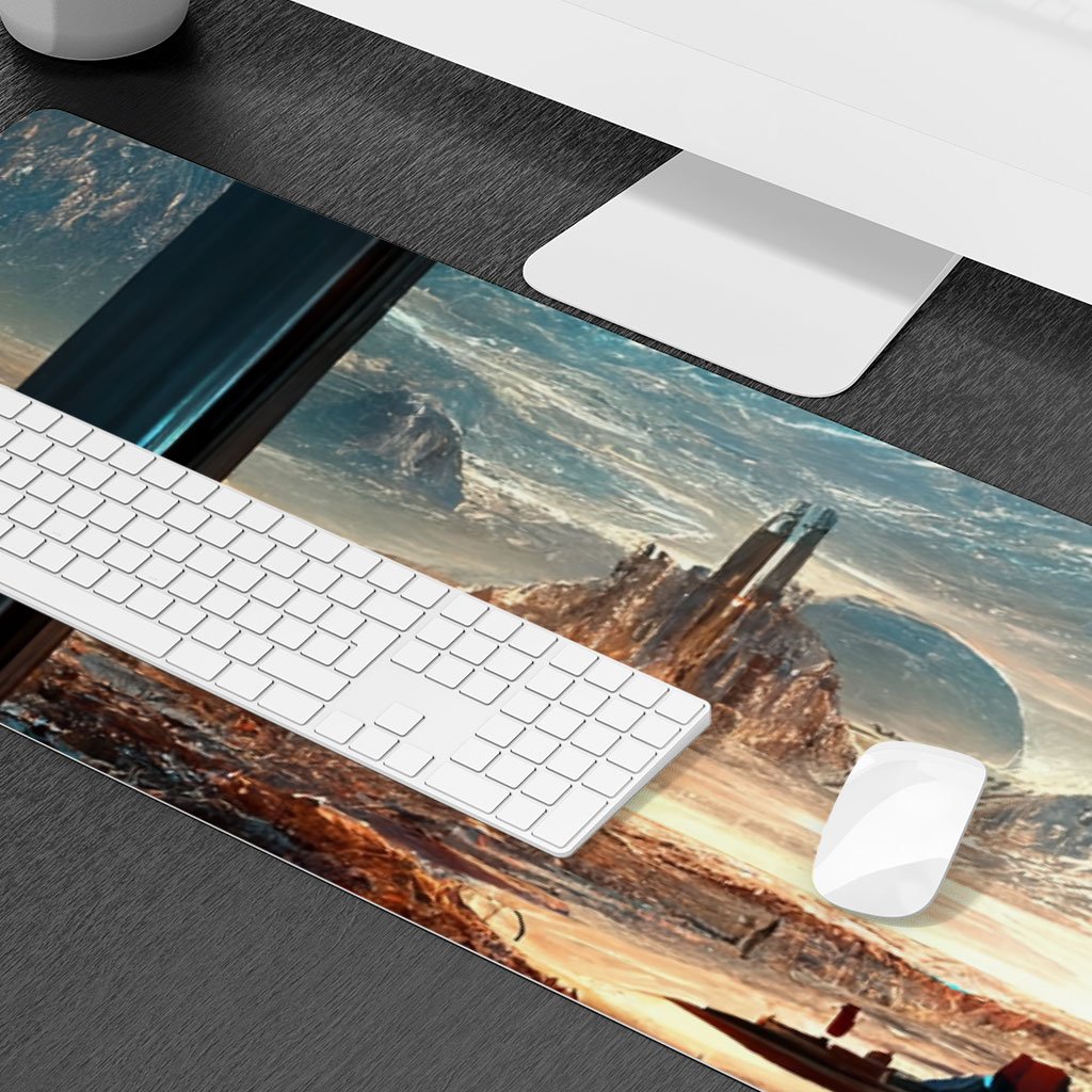 Space City Art Desk Mat – Future World Desk Pad – Cityscape Laptop Desk Mat