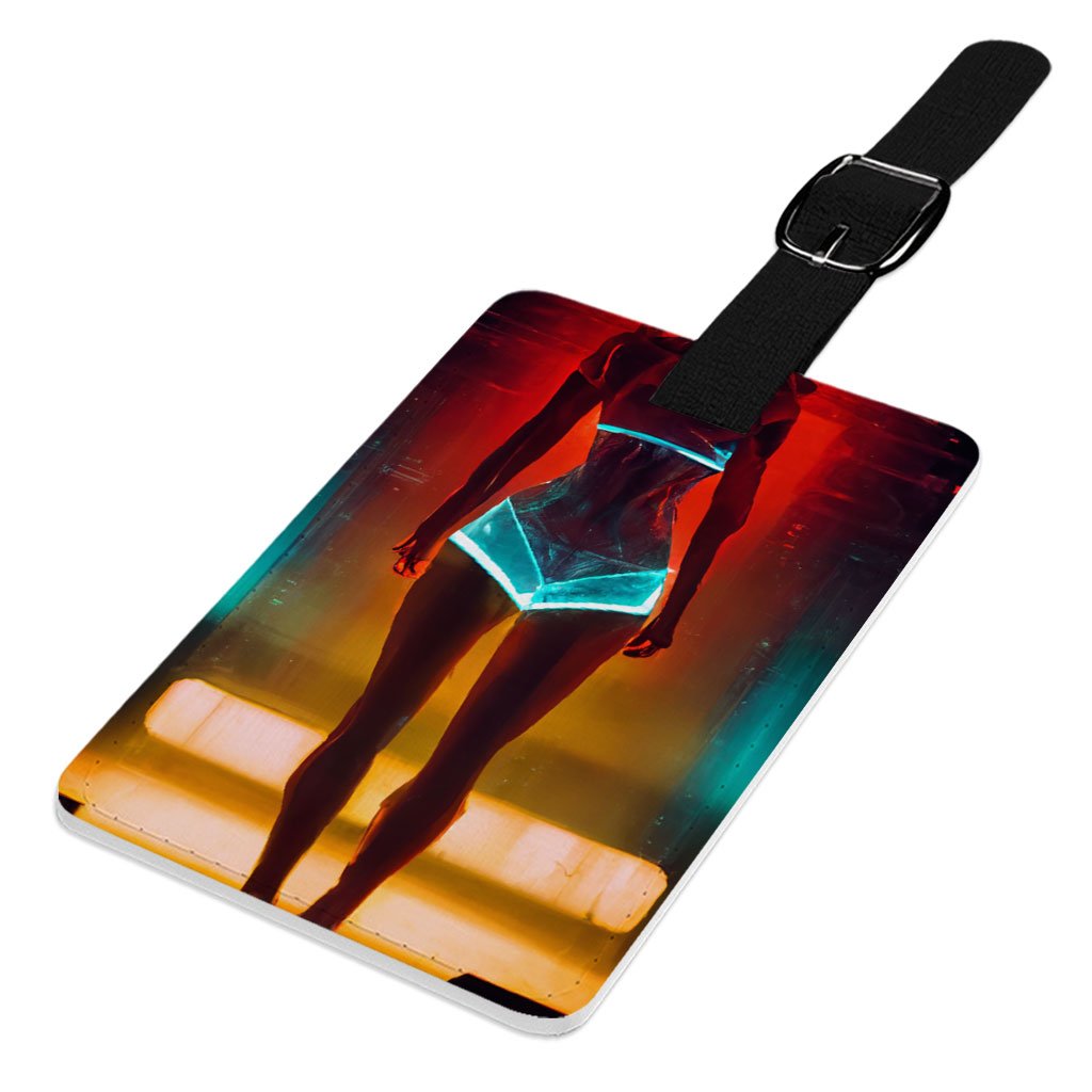 Fashion Model Woman In Neon Light Luggage – Futuristic Travel Bag – Neon Luggage