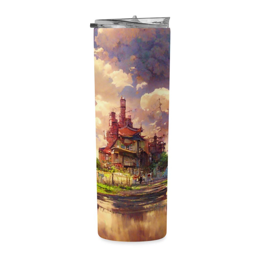 Anime City Skyline Art 20oz Skinny Tumbler – Painting Travel Mug | Nigerian Mug