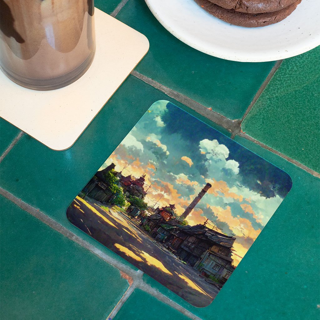 Cartoon City Concept Art Square Coasters – Anime Coaster | Shopamericaio