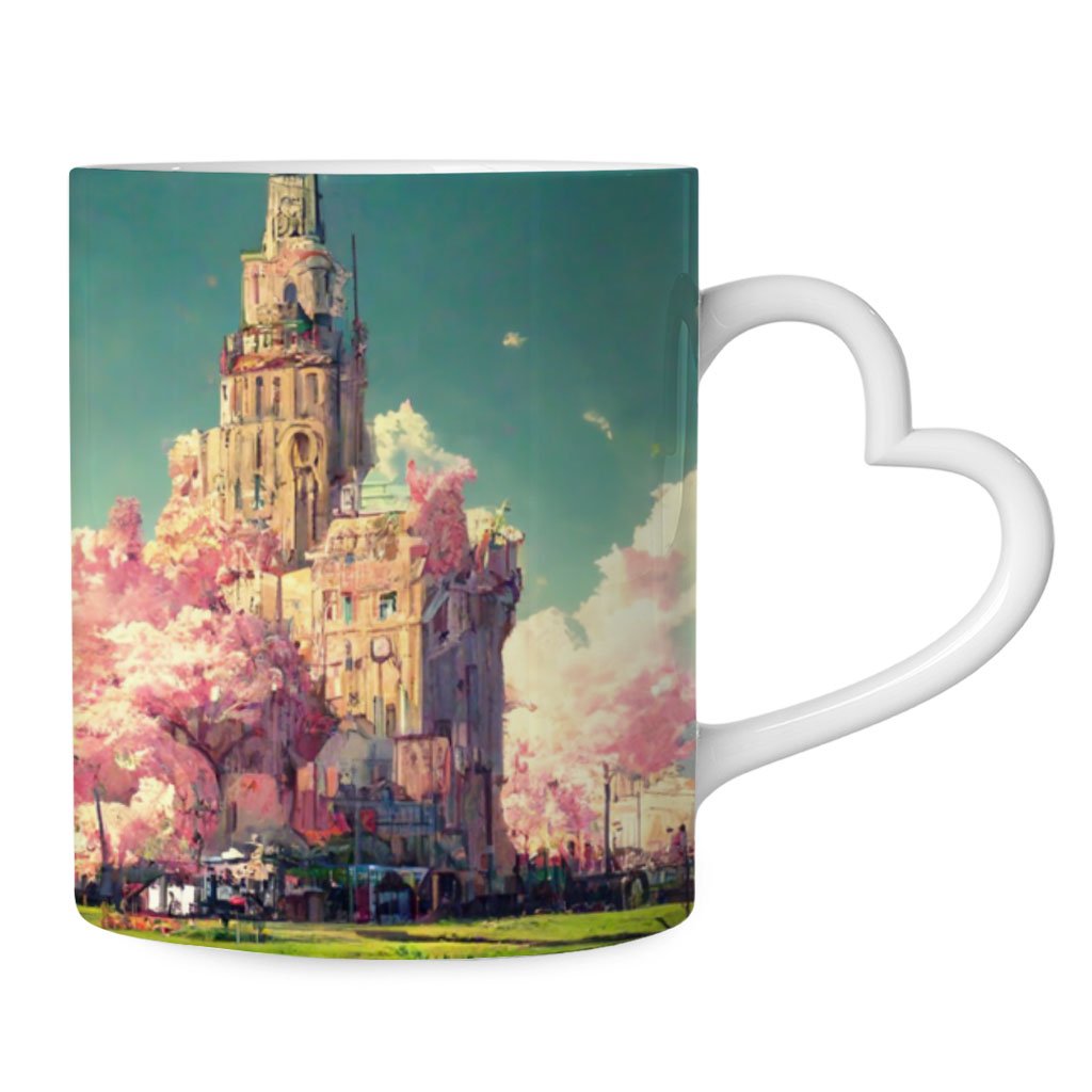 Anime City Scenery Art Mug with Heart Handle – Nature Mug | Shopamericaio