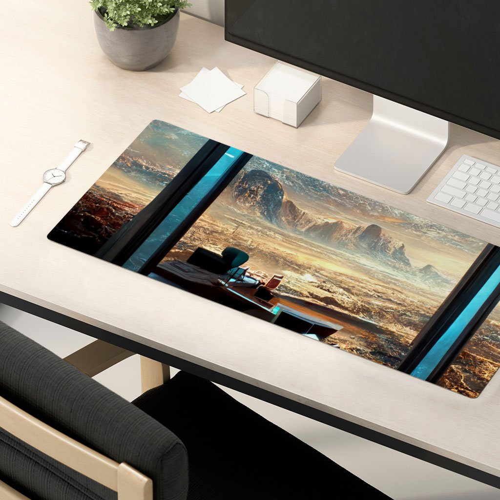 City Space Fantasy Art Desk Mat – Cool Desk Pad – Futuristic Laptop Desk Mat