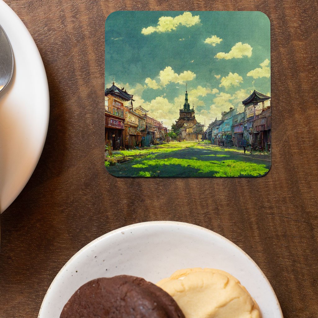 Anime City Background Art Square Coasters – Painting Coaster | Shopamericaio