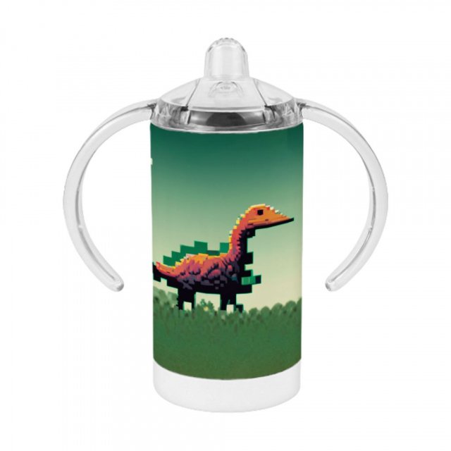 Cute Dinosaur Sippy Cup – Retro Baby Sippy Cup – Pixel Sippy Cup | Shopamericaio