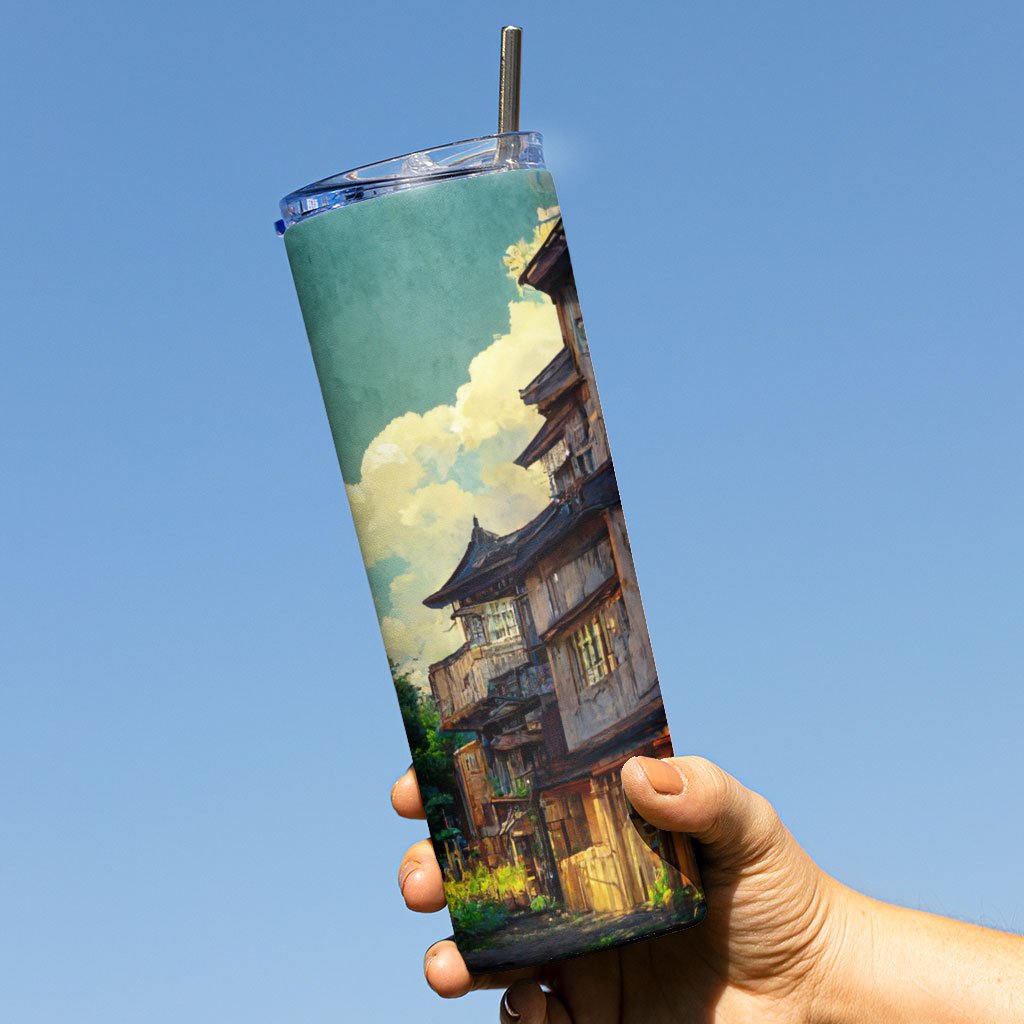 Anime City Digital Art 20oz Skinny Tumbler – Cartoon Travel Mug | Shopamericaio