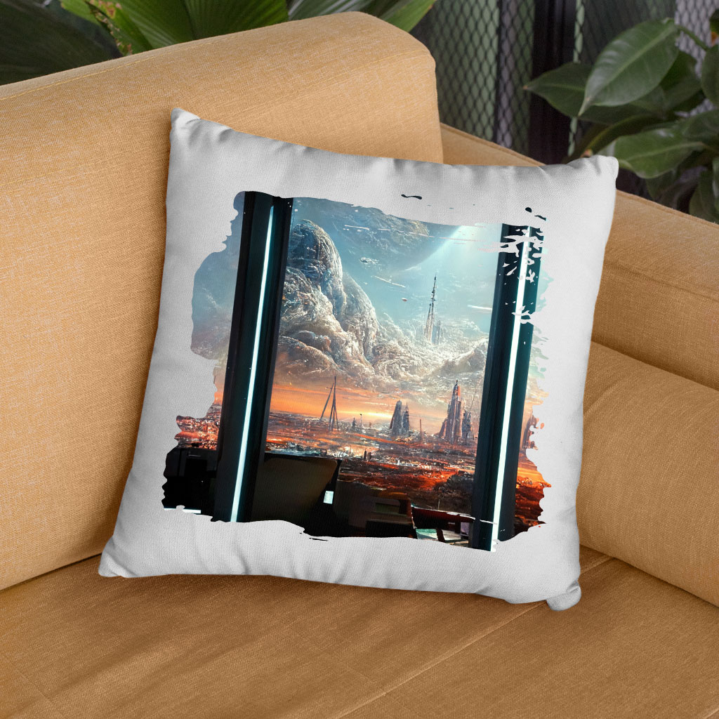 Space Station City Art Square Pillow Cases – Graphic Pillow Covers