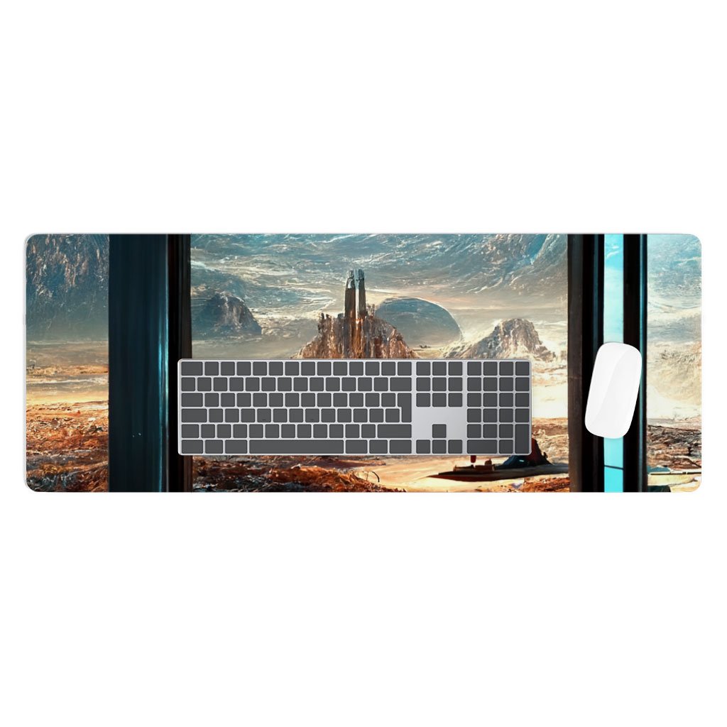 Space City Art Desk Mat – Future World Desk Pad – Cityscape Laptop Desk Mat