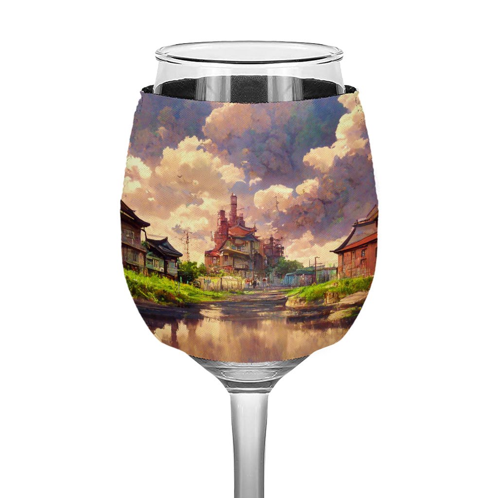Anime City Skyline Art Wine Glass Sleeve – Painting Sleeves for Wine Glass