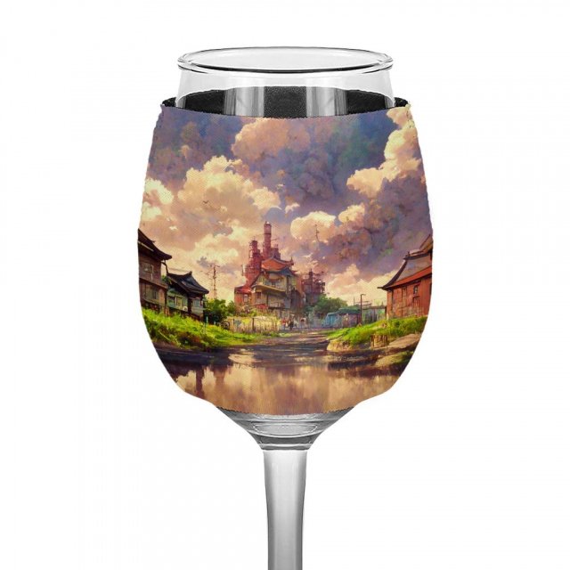 Anime City Skyline Art Wine Glass Sleeve – Painting Sleeves for Wine Glass