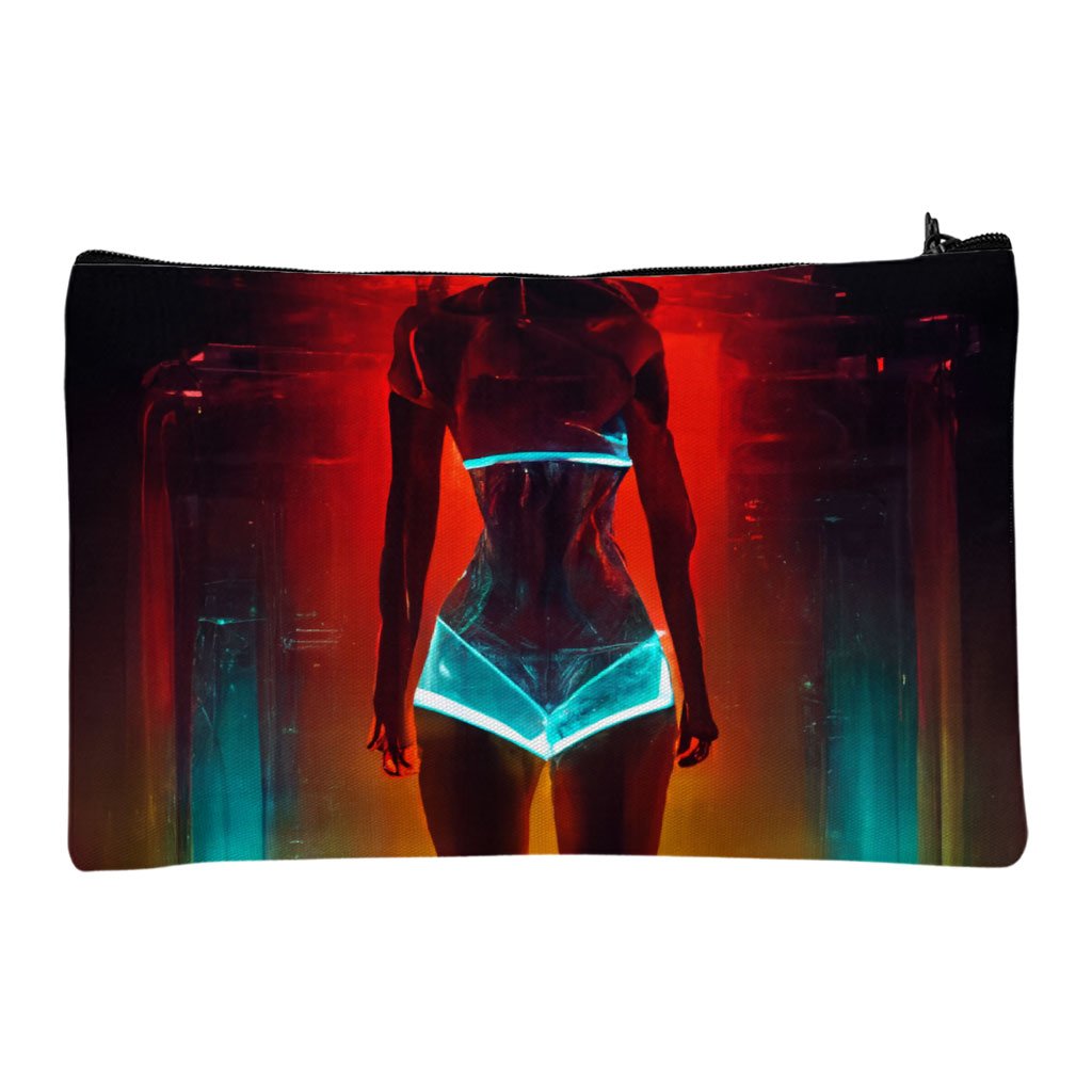 Fashion Model Woman In Neon Light Makeup Bag – Futuristic Cosmetic Bag