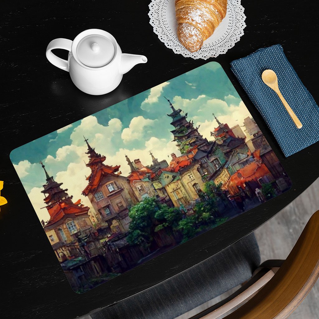 Anime City Art Placemats 2 PCS – Nature Placemats for Kitchen Table