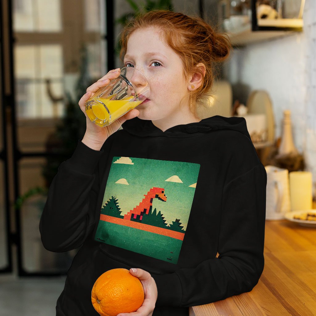Dino Pixel Art Kids’ Sponge Fleece Hoodie – Cute Dinosaur Kids’ Hoodie