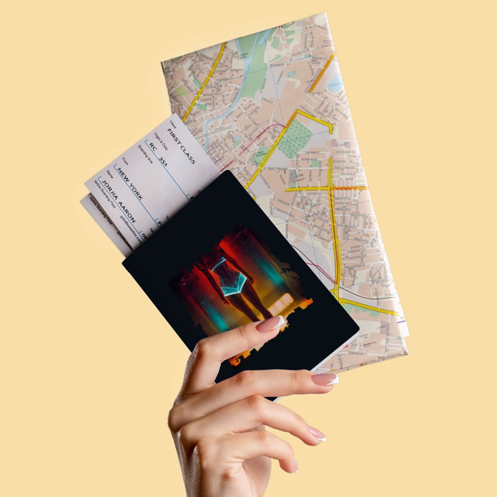 Fashion Model Woman In Neon Light Passport Cover – Futuristic Passport Cover