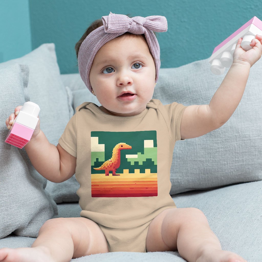 Cute Dino Pixel Baby Jersey Onesie – 8 Bit Baby Onesie | Shopamericaio