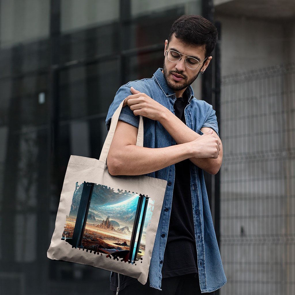 Space City Art Small Tote Bag – Future World Shopping Bag – Cityscape Tote Bag