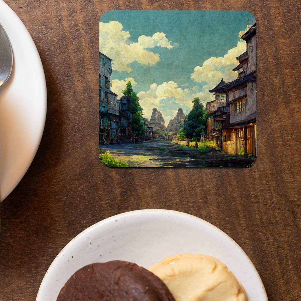 Anime City Digital Art Square Coasters – Cartoon Coaster | Shopamericaio