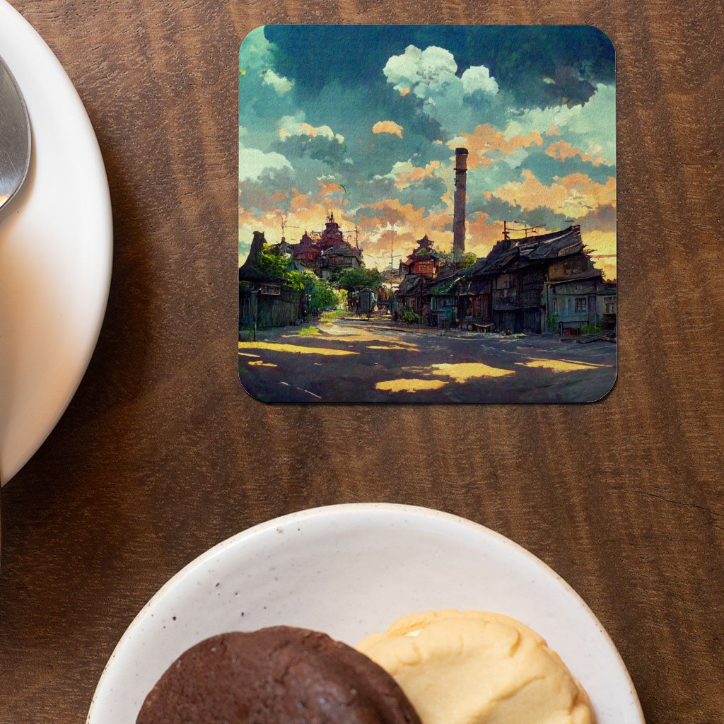 Cartoon City Concept Art Square Coasters – Anime Coaster | Shopamericaio